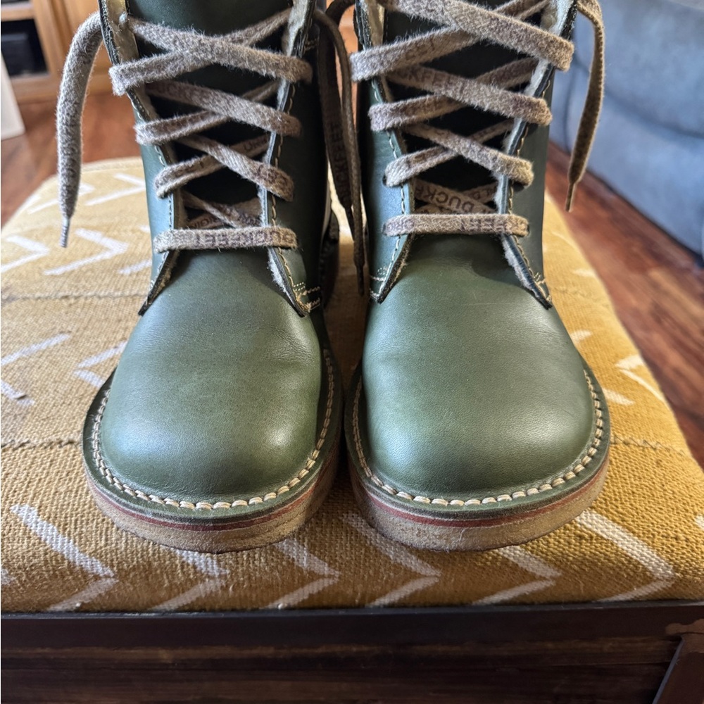 Green Leather Boots with Tan Laces